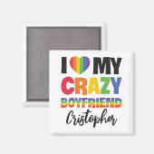 Aimant J'aime mon copain fou rainbow pride nom lgbtq (Recto/Verso)