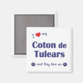 Aimant J'aime mon coton de tulears (Chiens multiples) (Recto/Verso)