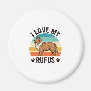 Aimant J'aime mon design de chien vintage Rufus_1