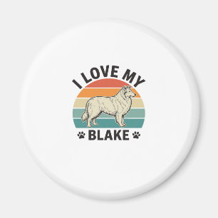 Aimant J'aime mon design de gravure rétro de chien Blake_