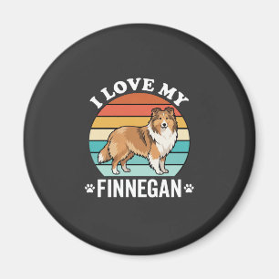 Aimant J'aime mon Finnegan Sheltie Retro Sunset