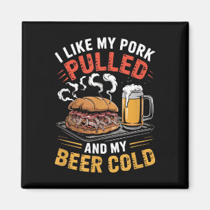 Aimant J'Aime Mon Porc Tiré Et Ma Bière Grillant Froid Bb