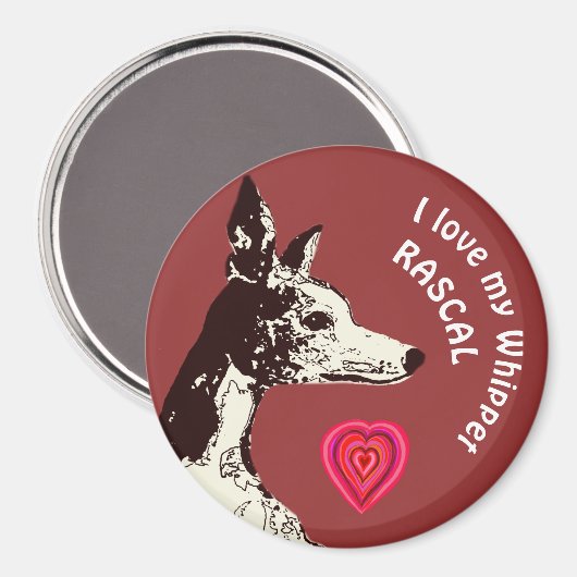 Aimant J'aime mon Whippet (Recto/Verso)
