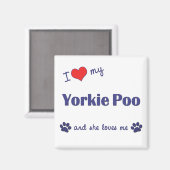 Aimant J'Aime Mon Yorkie Poo (Chien Femme) (Recto/Verso)