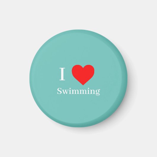 Aimant J'aime Natation Typographie & Red Heart Mint Green (Devant)