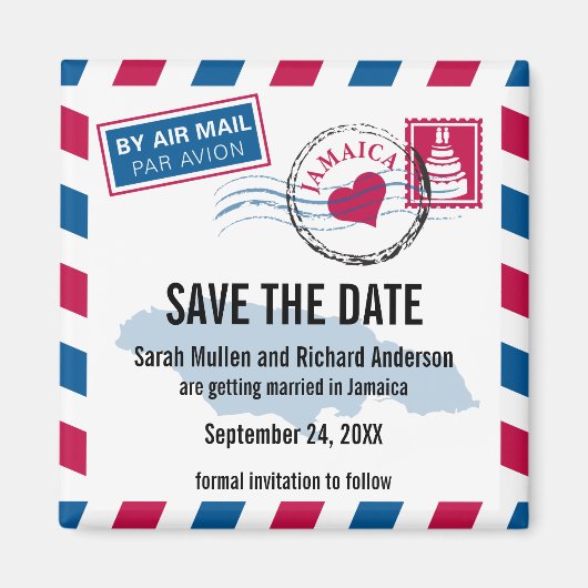 Aimant Jamaica Air Mail Wedding Enregistrer la date (Devant)