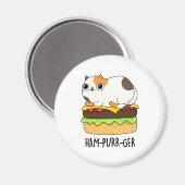 Aimant Jambon-Purr-Ger Funny Kitty Chat Hamburger Pun (Recto/Verso)