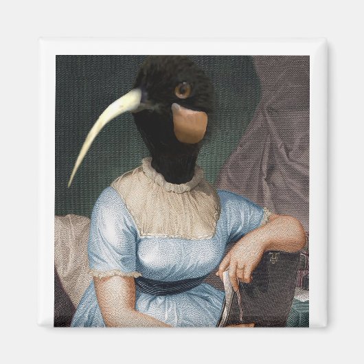 Aimant Jane Austen avec tête d'oiseau (Devant)