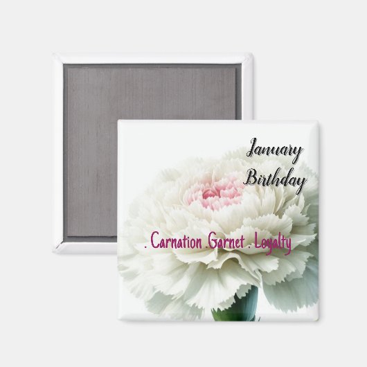 Aimant Janvier Anniversaire Fleurs Carnation et Garnet (Recto/Verso)