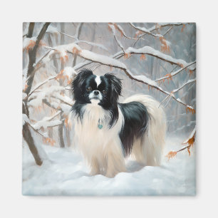 Aimant Japanese Chin Laissez Tomber la Neige Noël