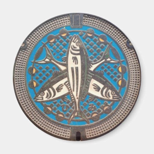 Aimant Japanese Manhole Cover Arts -Himi Yellowtail (Devant)