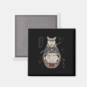Aimant Japonais Samurai Ninja Chat Sur Daruma Traditionne (Recto/Verso)