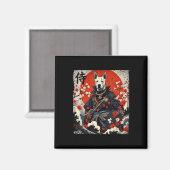 Aimant Japonais Samurai Pitbull Tattoo Kawaii Ukiyo-e Nin (Recto/Verso)