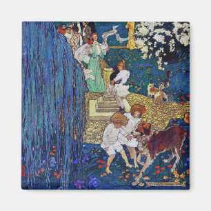 Aimant Jardin avec chien et chat, Jessie Willcox Smith