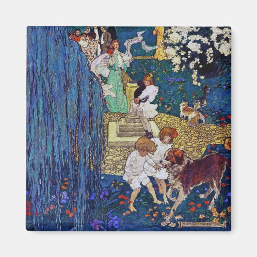 Aimant Jardin avec chien et chat, Jessie Willcox Smith (Devant)