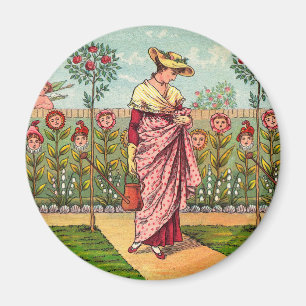 Aimant Jardin Cultivation Flower Woman Art Antique