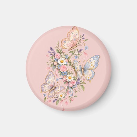 Aimant Jardin d'anniversaire papillon pastel (Devant)