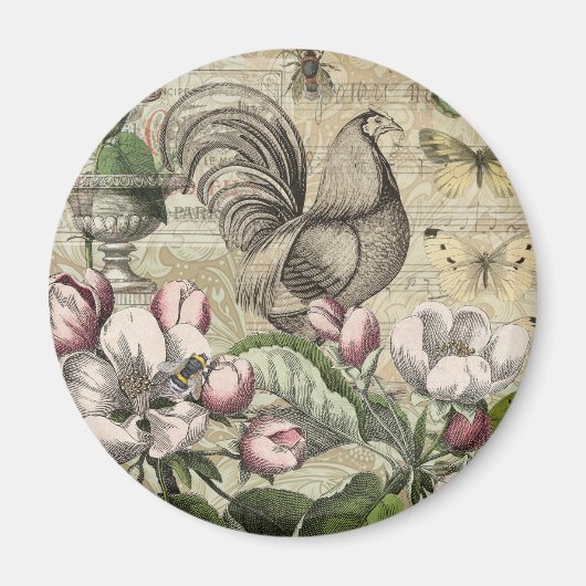 Aimant Jardin de Coq Vintage Art Collage : Campagne Franç (Devant)