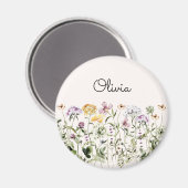 Aimant Jardin Fleur sauvage de l'aquarelle monogramme (Recto/Verso)