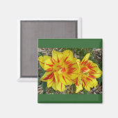 Aimant Jaune avec Fleur rayée rouge (Recto/Verso)