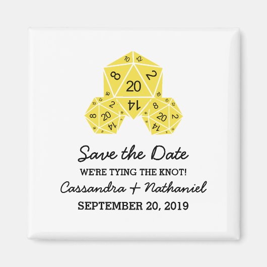 Aimant Jaune D20 dés Enregistrer l'aimant de date (Devant)