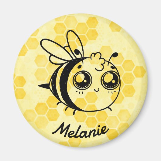 Aimant Jaune Pastel Personnalisé Abeille Mignonne en Nid (Devant)
