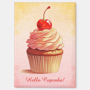 Aimant Jaune rose Vintage Style cerise Cupcake