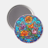 Aimant Jaune & Violet Floral Faux Vitrail (Recto/Verso)