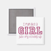 Aimant Je cours comme une fille Essayez simplement de con (Recto/Verso)