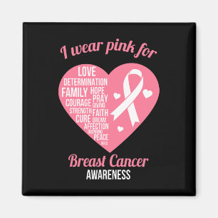 Aimant Je porte le ruban rose Coeur Cool Cancer du sein p