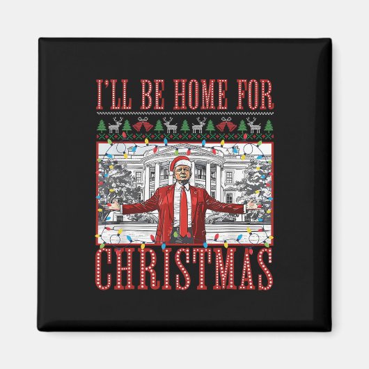 Aimant Je serai à la maison pour Noël de mauvais pulls Pè (Devant)