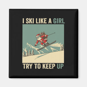 Aimant Je skie comme un père Noël fille drôle de Noël Ski