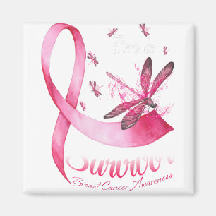 Aimant Je suis Un Survivant Dragonfly Pink Ribbon Cancer