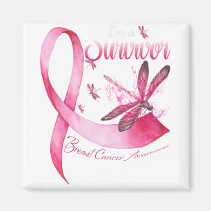 Aimant Je suis Un Survivant Dragonfly Pink Ribbon Cancer