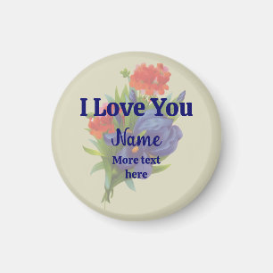 Aimant Je t'aime Bouquet Fleur Iris Bleu Personnalisé