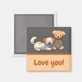 Aimant Je t'aime chiots (Recto/Verso)