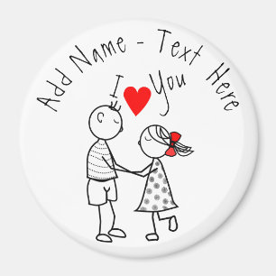 Aimant Je t'aime - Couple mignon - Texte personnalisé / N