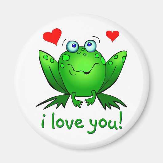 Aimant Je T'Aime Cute Green Cartoon Frog White (Devant)