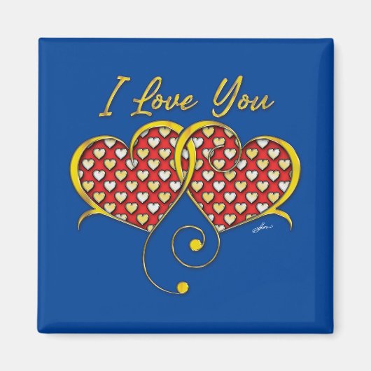 Aimant Je t'aime Design Cœurs en Or (Devant)
