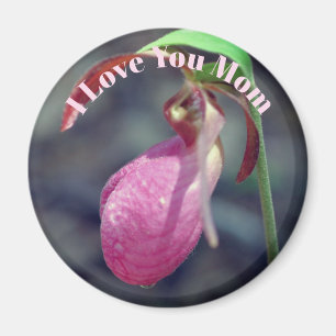 Aimant Je t'aime maman fleur de sabot de dame 