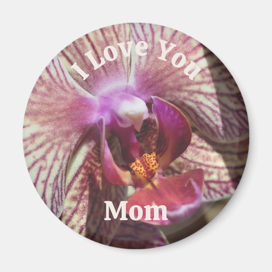 Aimant Je t'aime maman orchidée fleur de près (Devant)