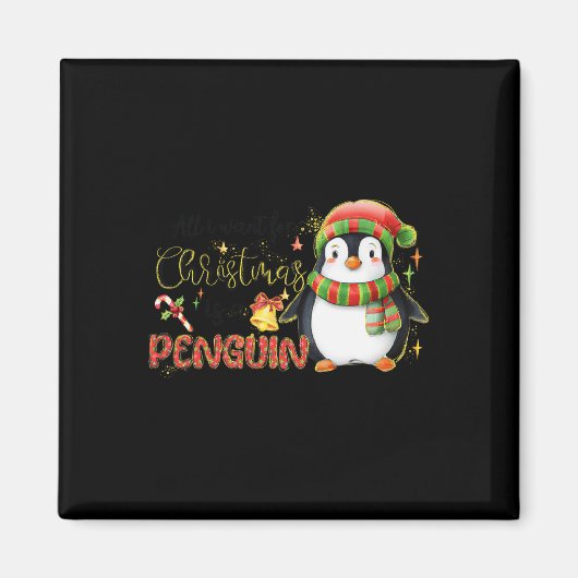 Aimant Je veux pour Noël est un pingouin Joyeux Noël (Devant)