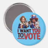 Aimant JE VEUX QUE VOUS VOTIEZ (Mesdames au chat) (Recto/Verso)