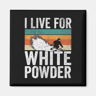 Aimant Je vis pour la poudre blanche Skieur rétro drôle v
