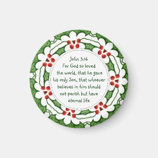 Aimant Jean 3:16 Écriture avec Houx de Noël (Devant)