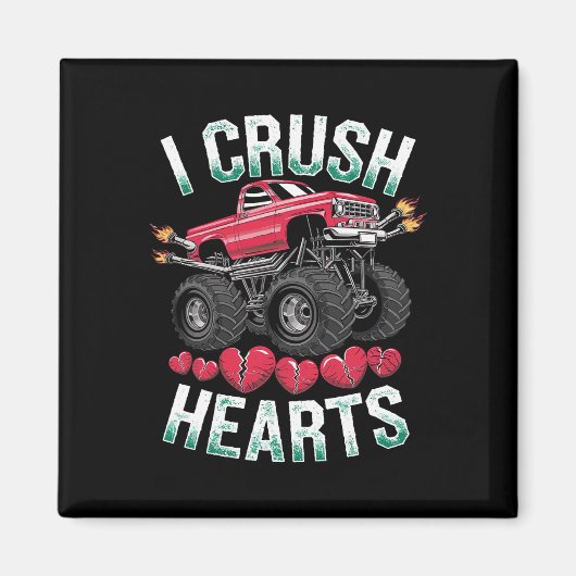 Aimant J'écrase Coeurs Monster Truck Funny Valentines Day (Devant)