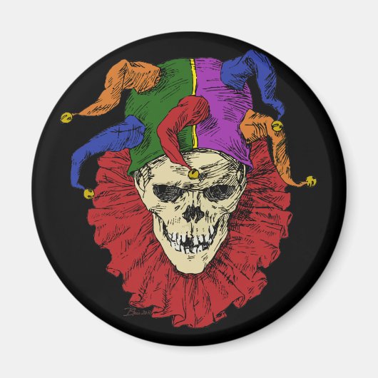 Aimant Jester Crâne effrayant Goth Mardi Gras Clown (Devant)