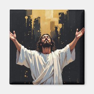 Aimant Jésus-Christ Notre Sauveur Noir et Or