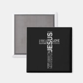 Aimant Jesus Love Blanc sur le design de croix chrétienne (Recto/Verso)