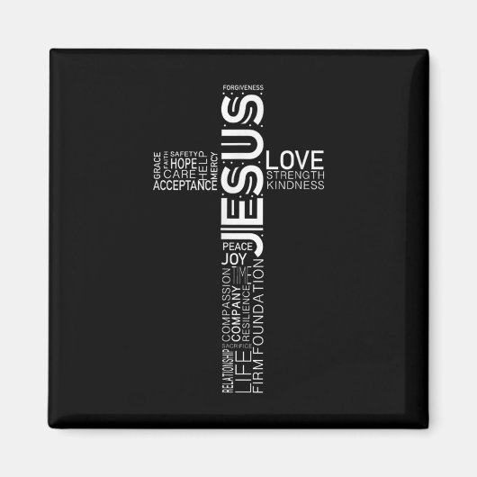 Aimant Jesus Love Blanc sur le design de croix chrétienne (Devant)